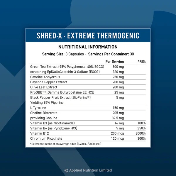  أبلايد نيوتريشن - شريد إكس ثيرموجينك حارق الدهون (90 كبسولة - 30 حصة) - Applied Nutrition Shred X Fat Burner 