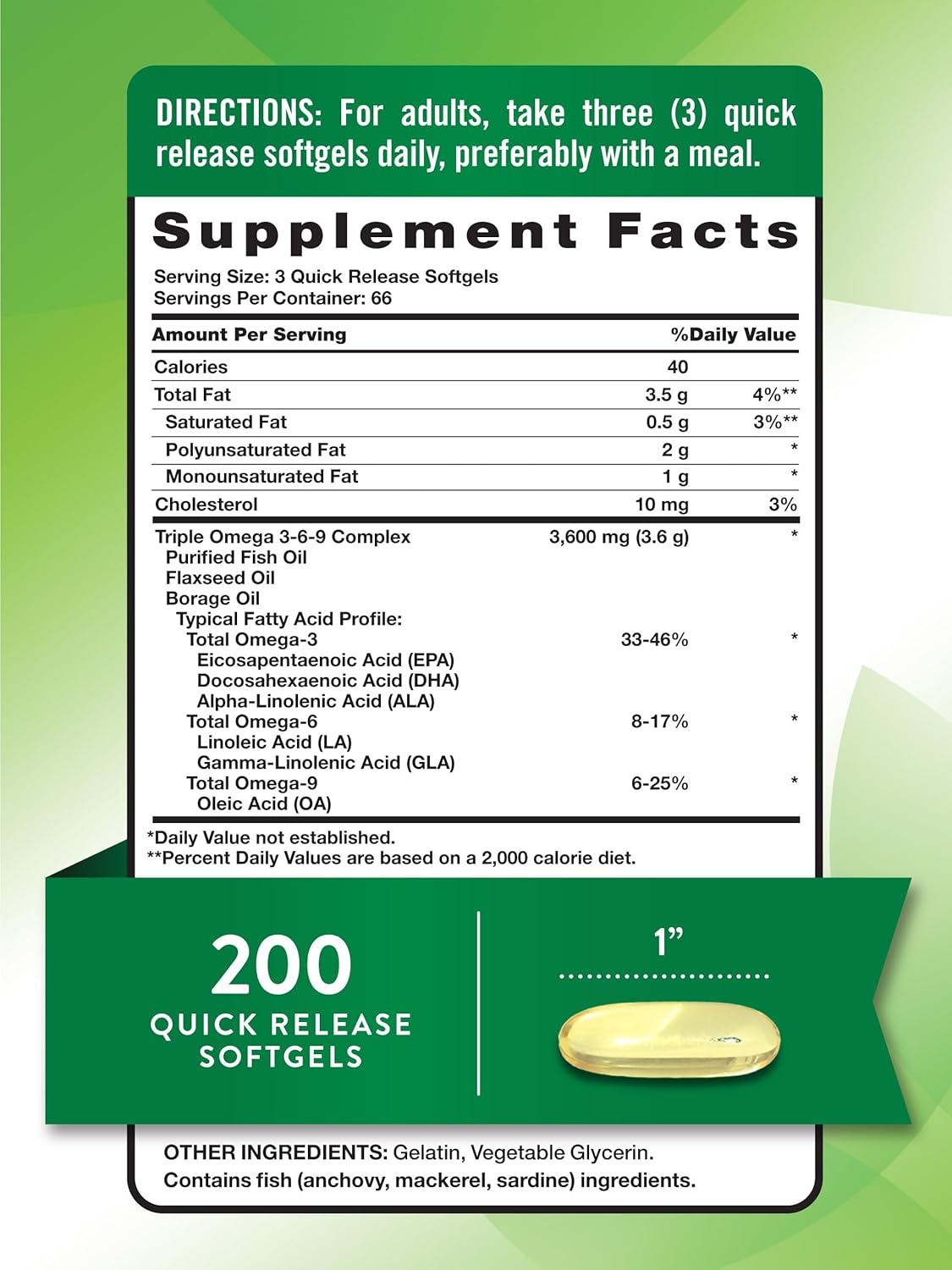  نيتشرز تروث - تريبل اوميجا 3-6-9 , 3600 مجم (200 كبسولة) - Nature's Truth Triple Omega 3-6-9 
