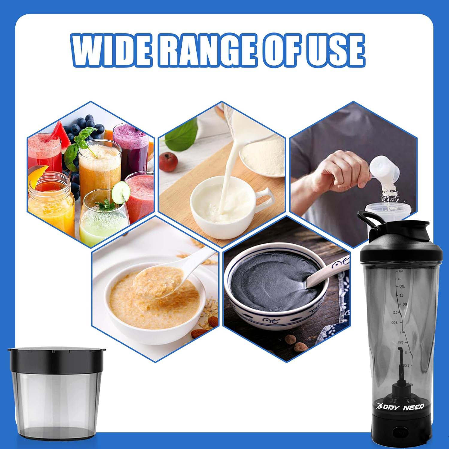  شيكر بروتين كهربائي قابل للشحن (600 مل) - Electric Protein Shaker Bottle 