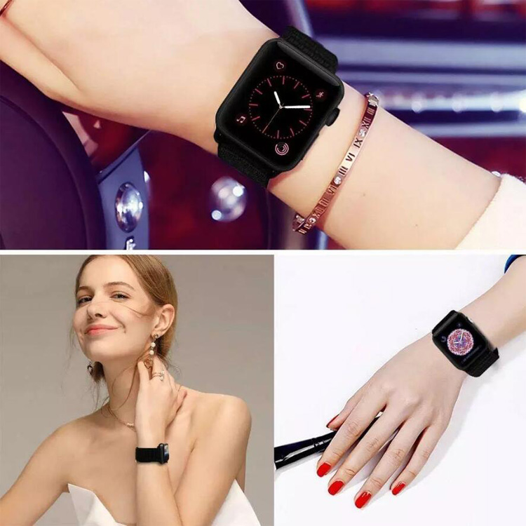  سوار تبديل  النايلون لساعة ابل أسود  -Nylon strap for Apple Watch Blac 