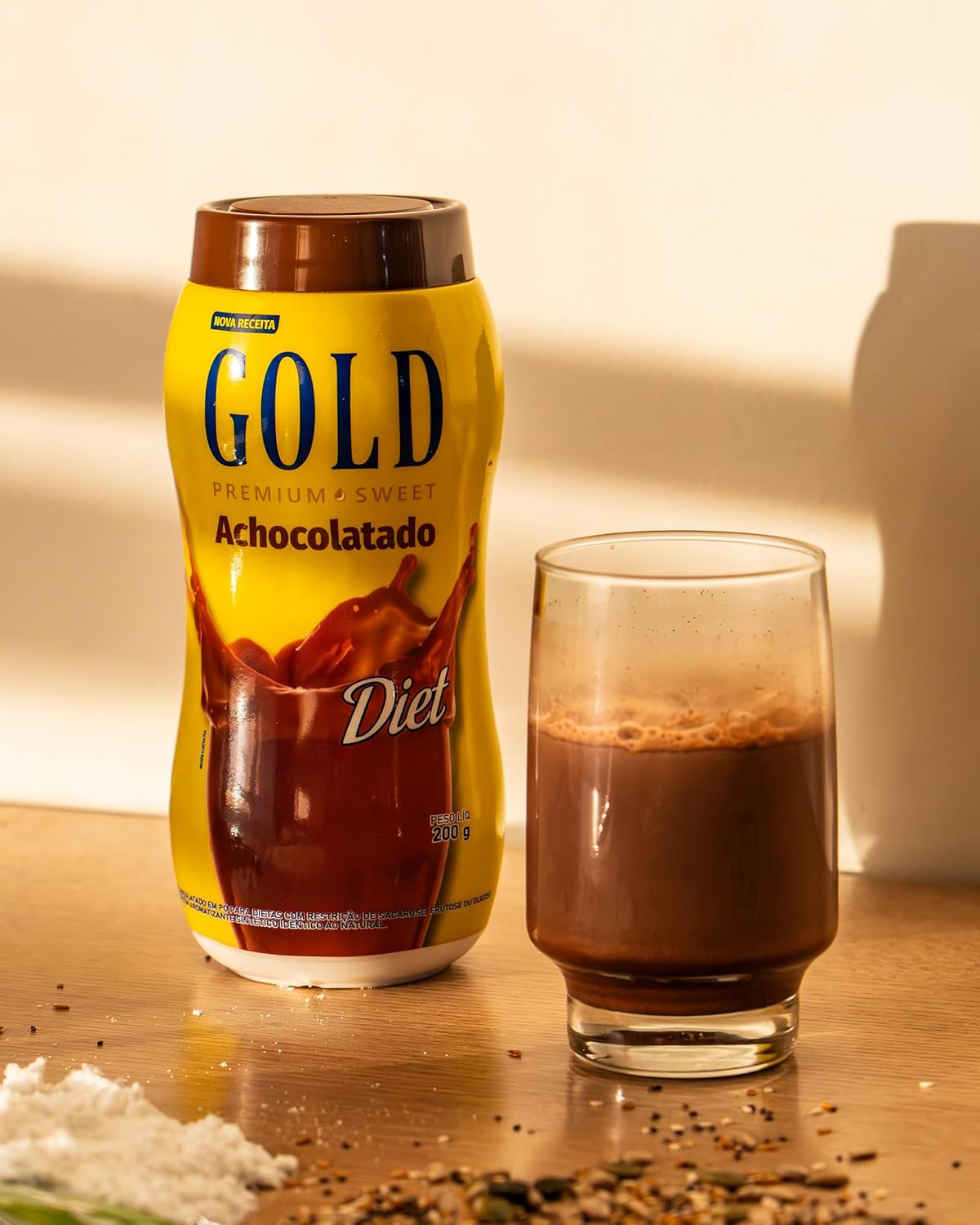  جولد شوكولاتة بودرة دايت محلى فاخر (200 جم) - Gold Diet Chocolate Powder Premium Sweetener 