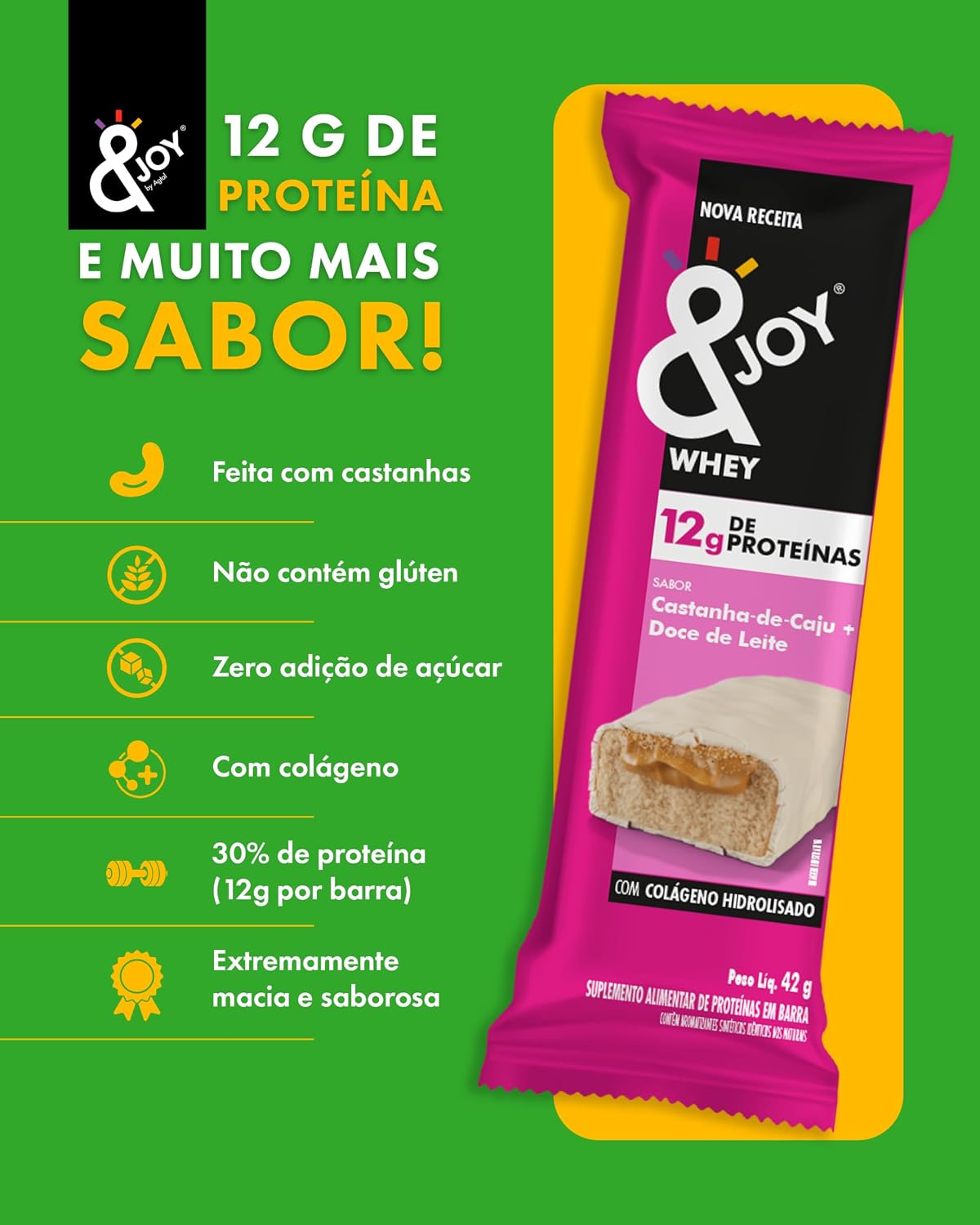  جوي - انجوى واي بروتين بار خالي من السكر (12 بار) - Enjoy snacks Enjoy Whey Bar Protein Zero Sugar 