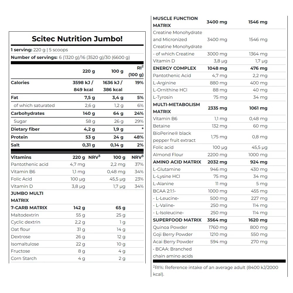  Scitec Nutrition - Jumbo Protein Drink Powder with Carbohydrates 