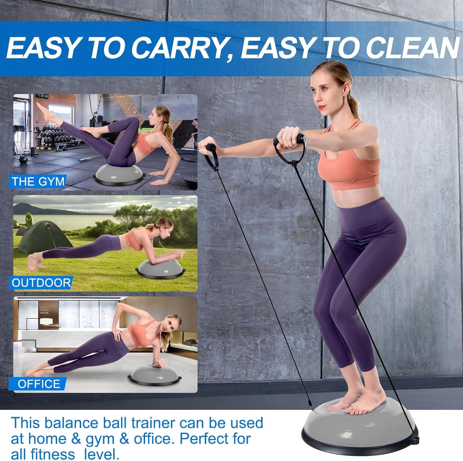  Half Balance Ball Trainer with Resistance Bands and Pump 