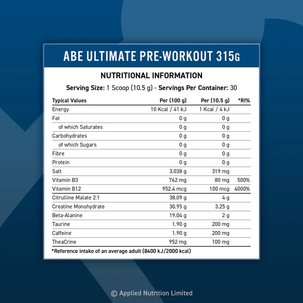 أبلايد نيوتريشن ايه بي اي قبل التمرين , (30 حصة) , Applied Nutrition ABE Pre Workout 