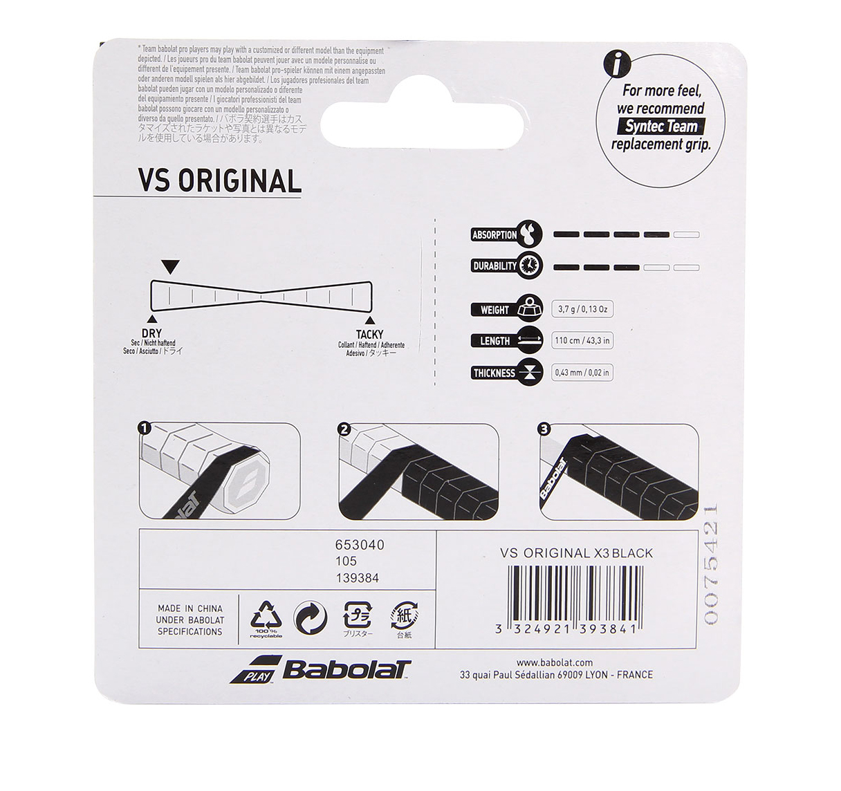  Babolat Padel/Tennis, Overgrip, VS Original X3 