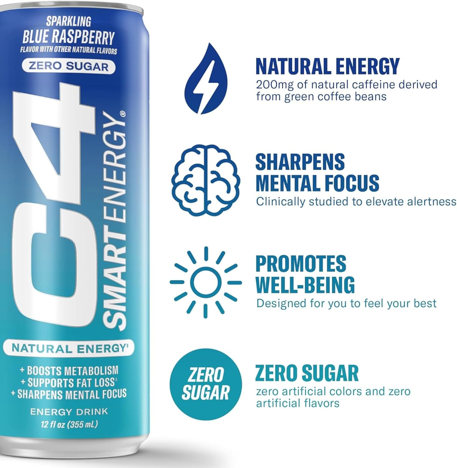  سيليكور - سي 4 مشروب طاقة الذكي قبل التمرين (12 علبة) - Cellucor - C4 Smart Energy Drink 
