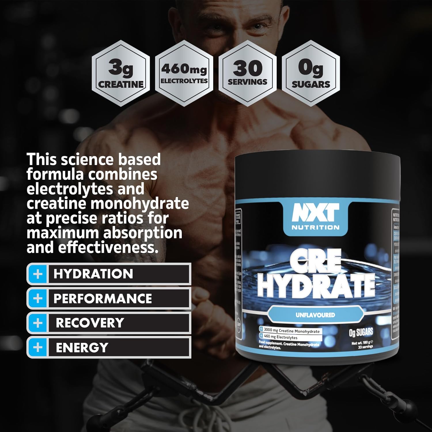  نكست نيوتريشن - كرياتين مونوهيدرات مع الإلكتروليتات (180 جم) - NXT Nutrition Creatine Hydrate with Electrolytes 