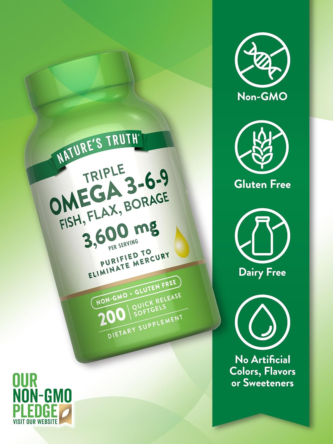  نيتشرز تروث - تريبل اوميجا 3-6-9 , 3600 مجم (200 كبسولة) - Nature's Truth Triple Omega 3-6-9 