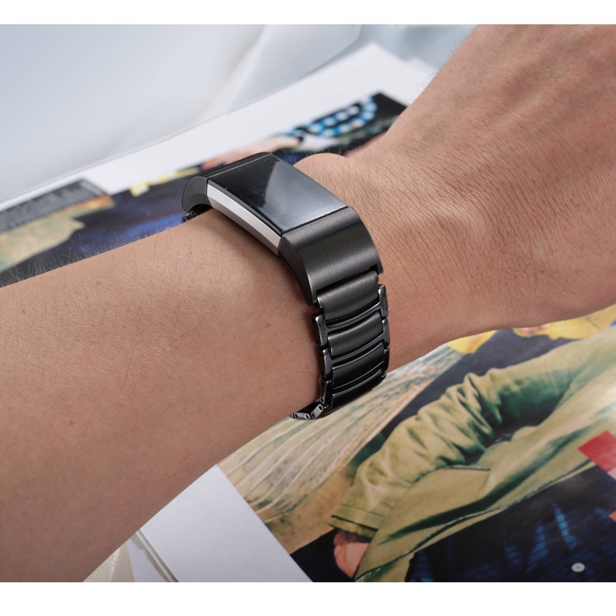  سوار معدن فيتبت تشارج 2 أسود-Replacement Band for Fitbit Charge2 
