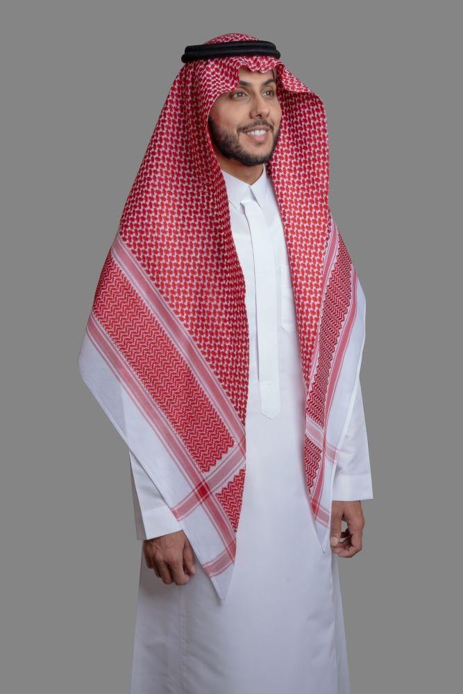 شماغ بصمة أحمر مميز 100% قطن – تصميم فاخر ومثالي للإطلالة الرسمية