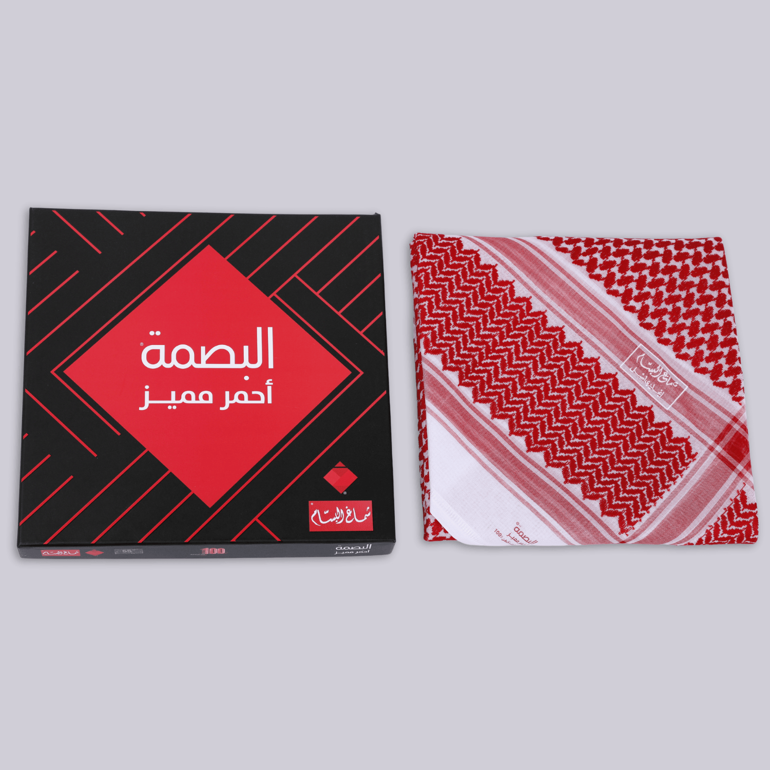 شماغ بصمة أحمر مميز 100% قطن – تصميم فاخر ومثالي للإطلالة الرسمية