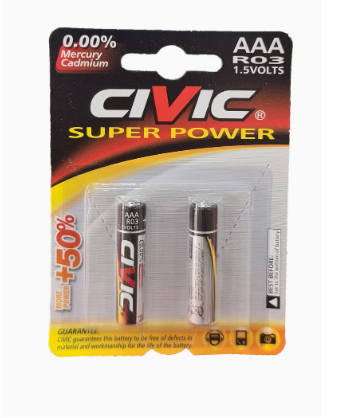  CIVIC BATTERY AAA RO3 1.5VOLTS 2PCS 