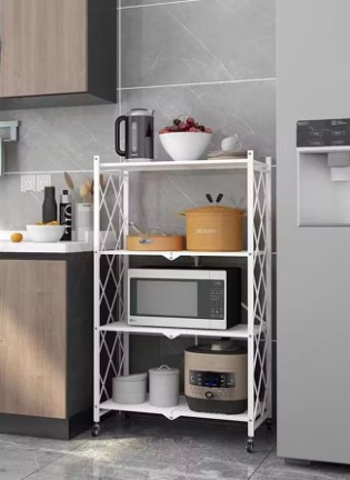  ATTAS FOLDABLE SHELVING RACK WITH WHEELS WHITE 4 LAYER 996B-1 