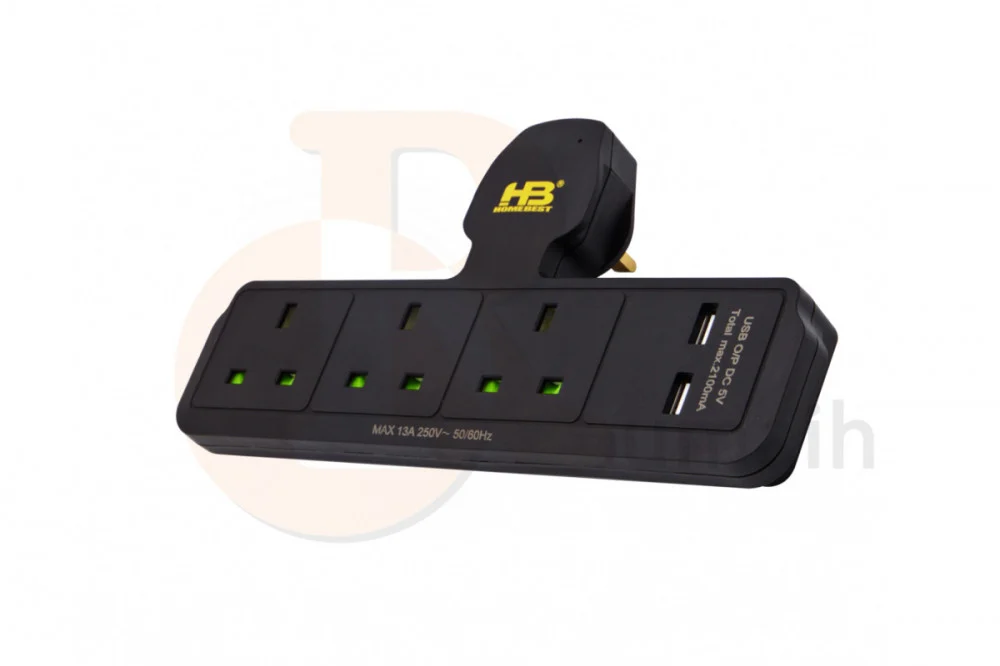  HOMEBEST EXTENSION CORD 3SOCKET 13A BLACK AU213USB 