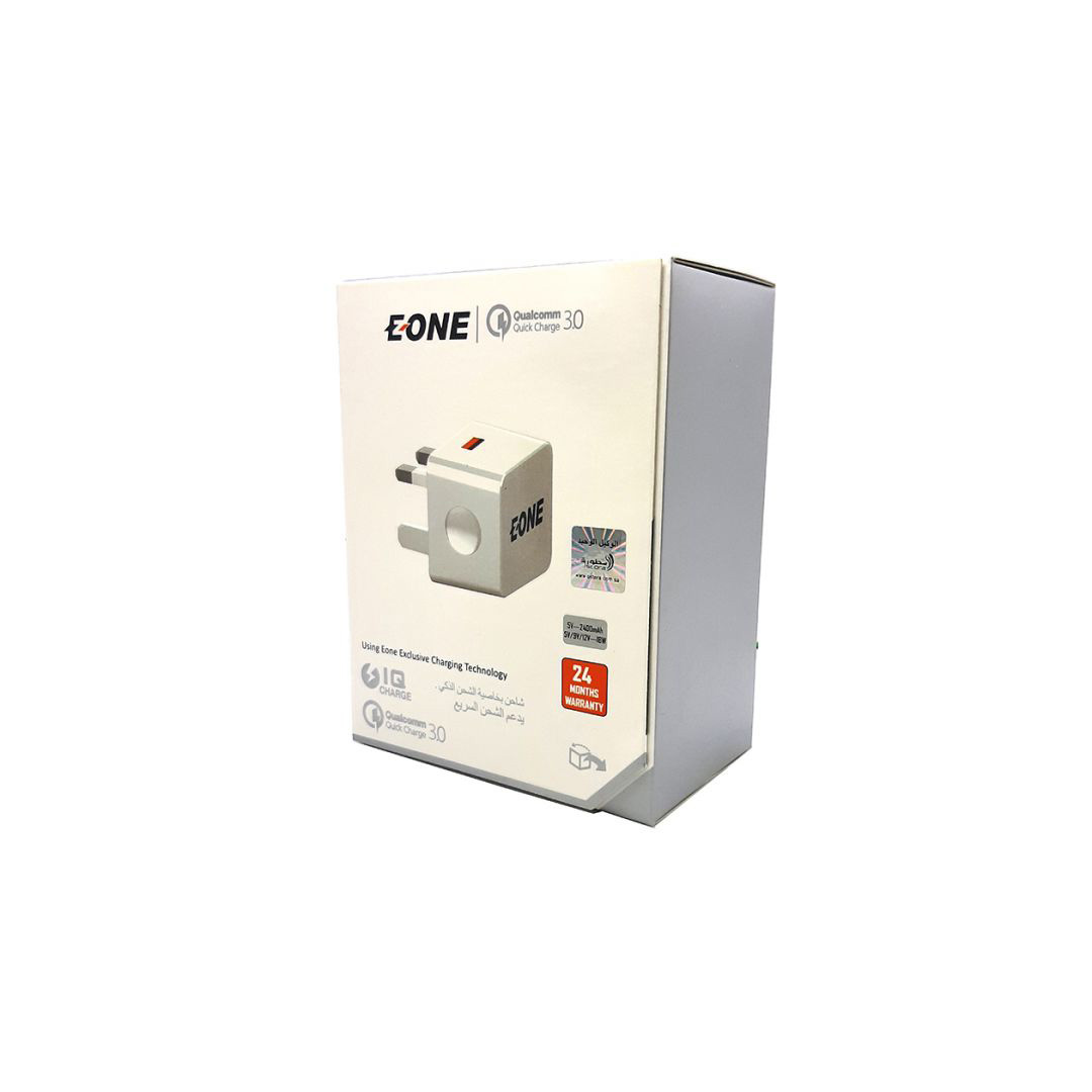 شاحن جداري EONE بمنفذ USB يدعم الشحن السريع QC 3.0 - أصلي بضمان متجر تقنيتك.