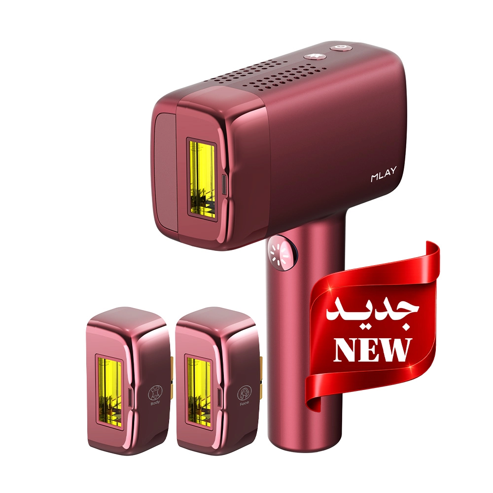 جهاز إزالة الشعر بالليزر ملاي T14 PRO المطور -  مليون ومضة ، مستشعر ذكي ، 10 مستويات طاقة ثلاث عدسات - اللون الأحمر