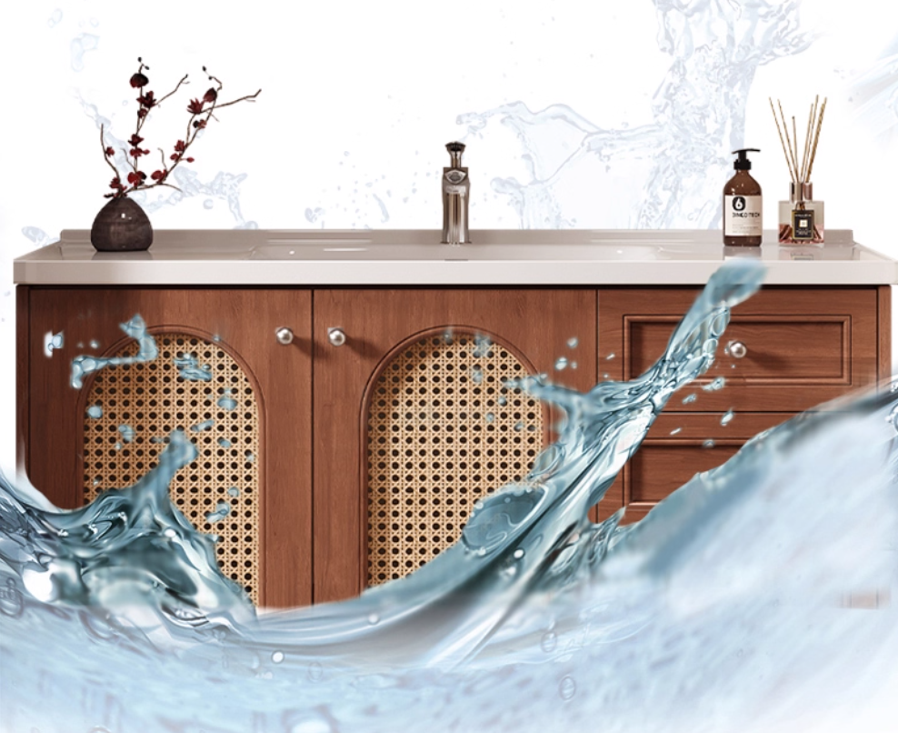 Wooden bathroom cabinet with storage mirror 