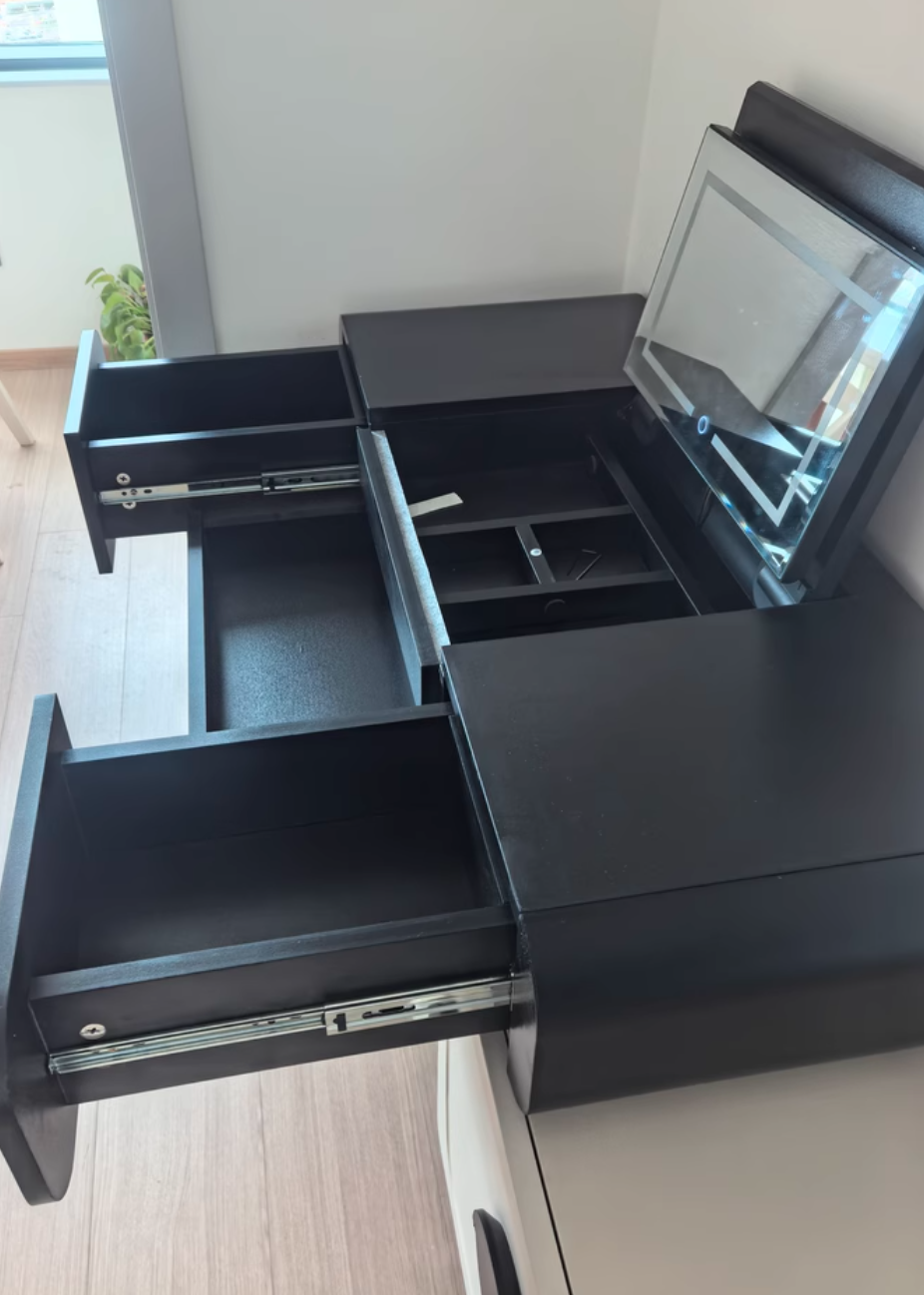  Dressing table with drawers and a hidden folding mirror 