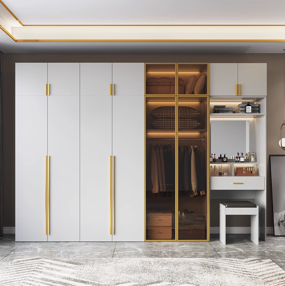  خزانة ملابس مودرن مع طاولة زينة بمرآة LED - دولاب ملابس متكامل من KS-Furniture 
