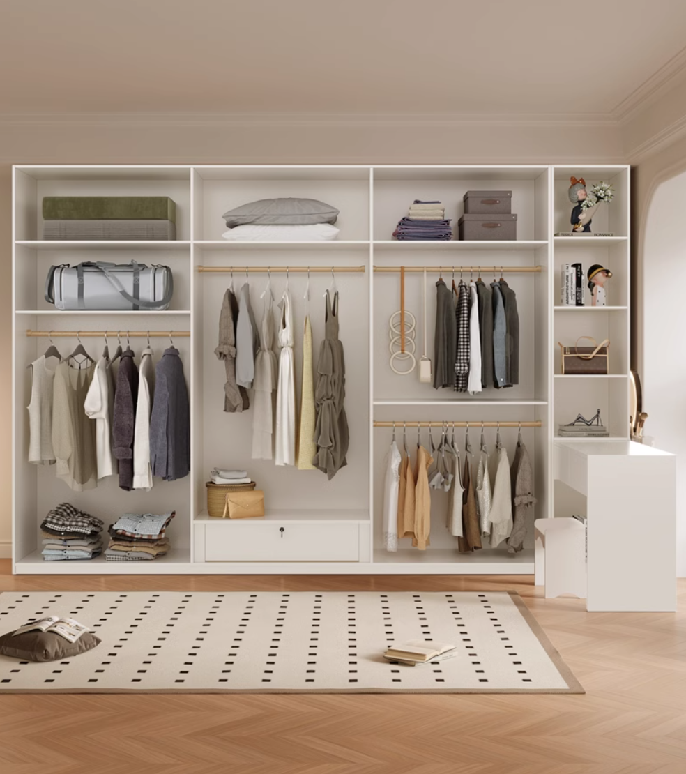  خزانة ملابس خشب مودرن مع طاولة مكتب دراسة مدمجة - دولاب ملابس عملي من KS-Furniture 