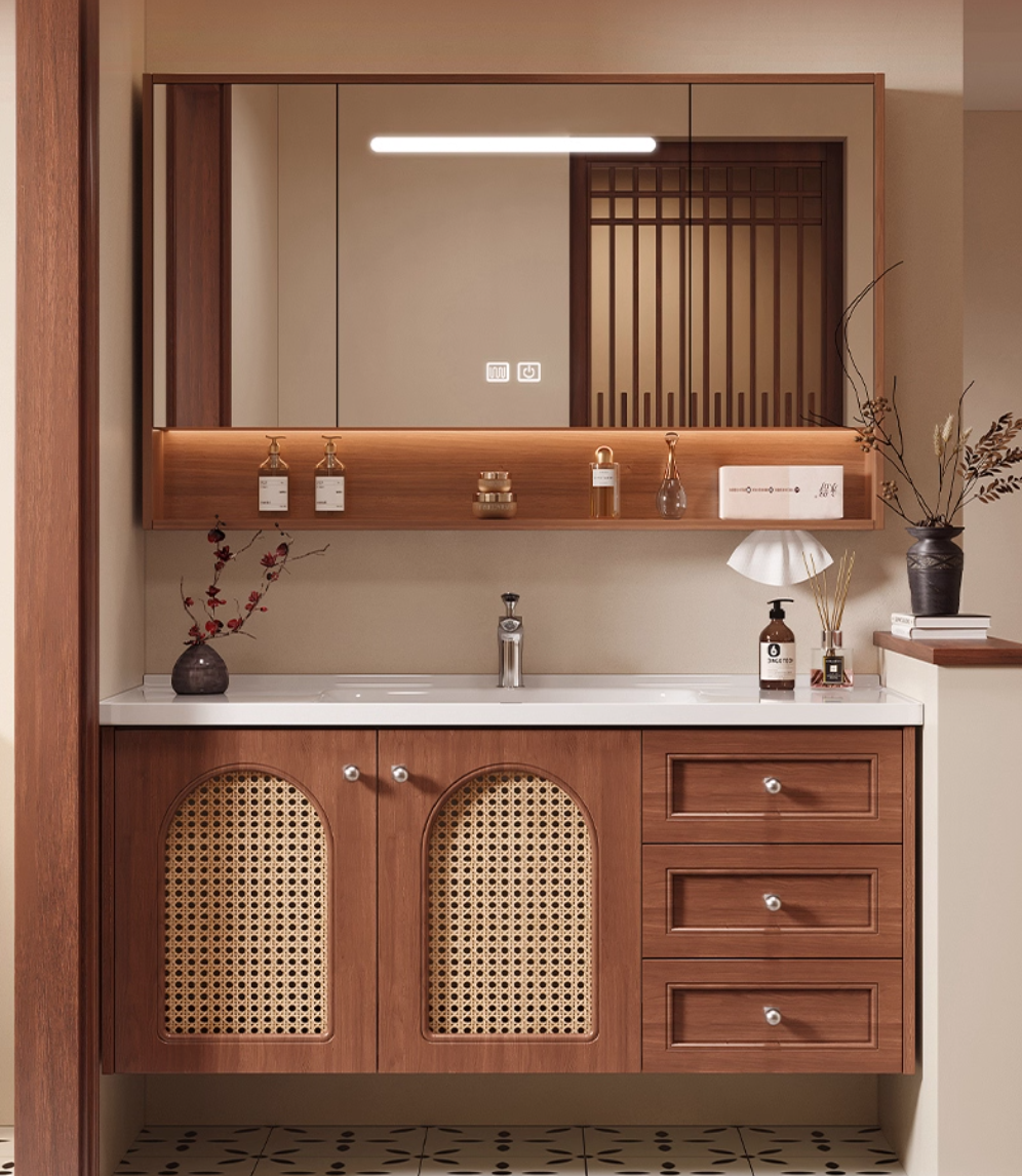  Wooden bathroom cabinet with storage mirror 