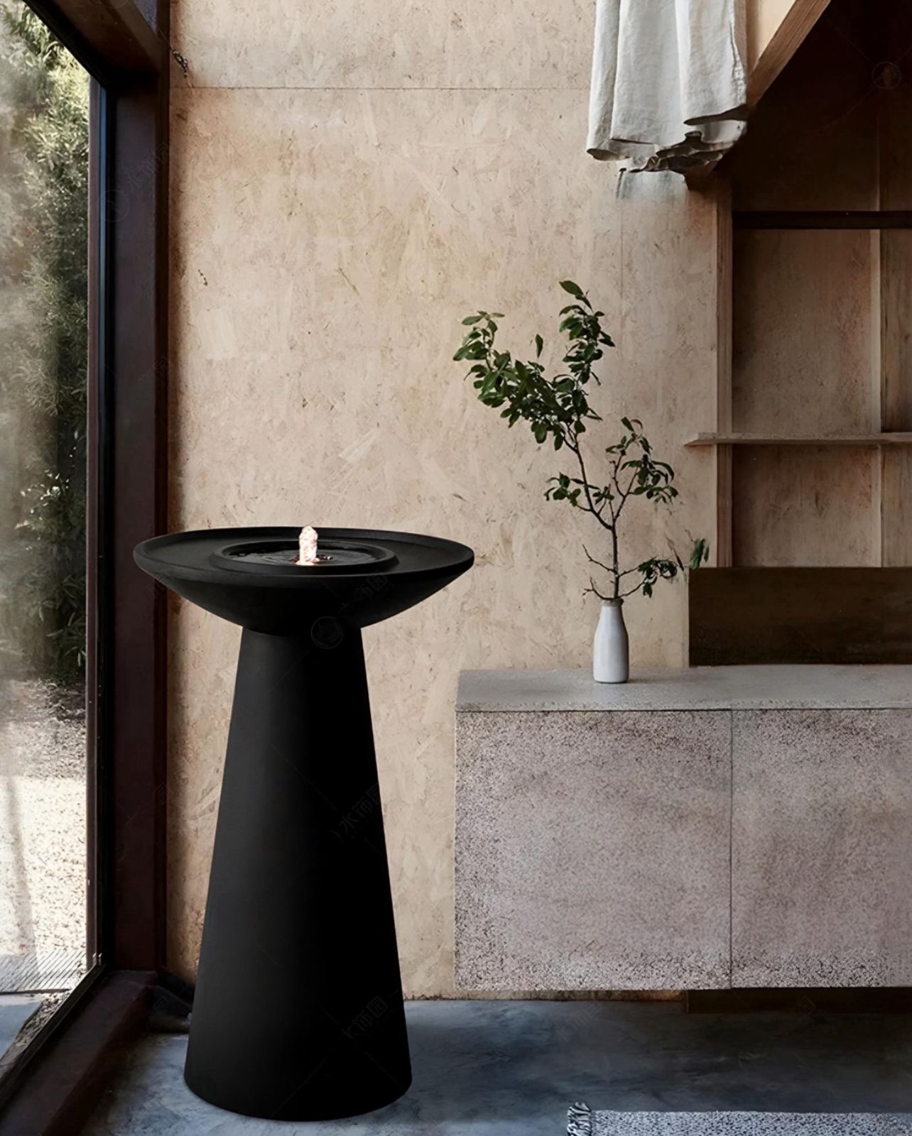  A fountain with a modern design and a serene atmosphere 