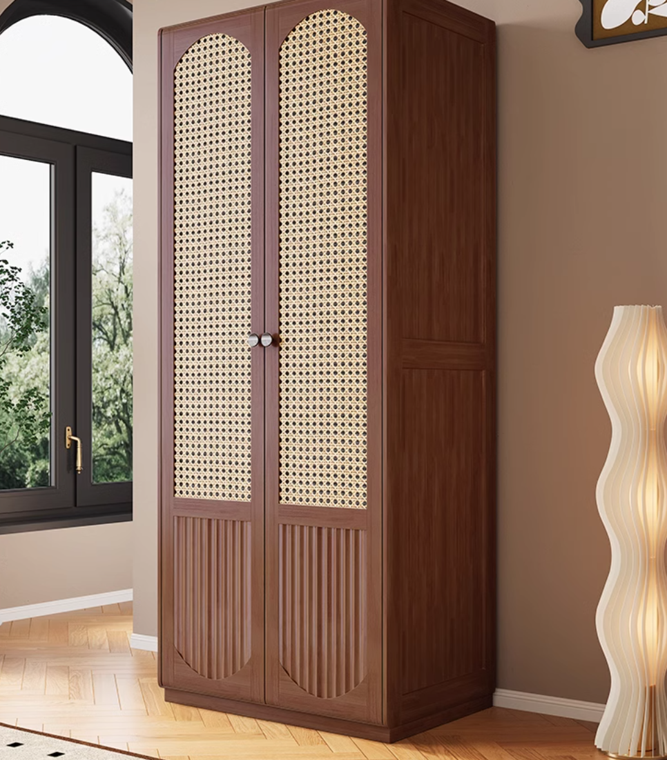  خزانة ملابس خشب وروطان طبيعي بوهيمي - دولاب ملابس ريفي من KS-Furniture 