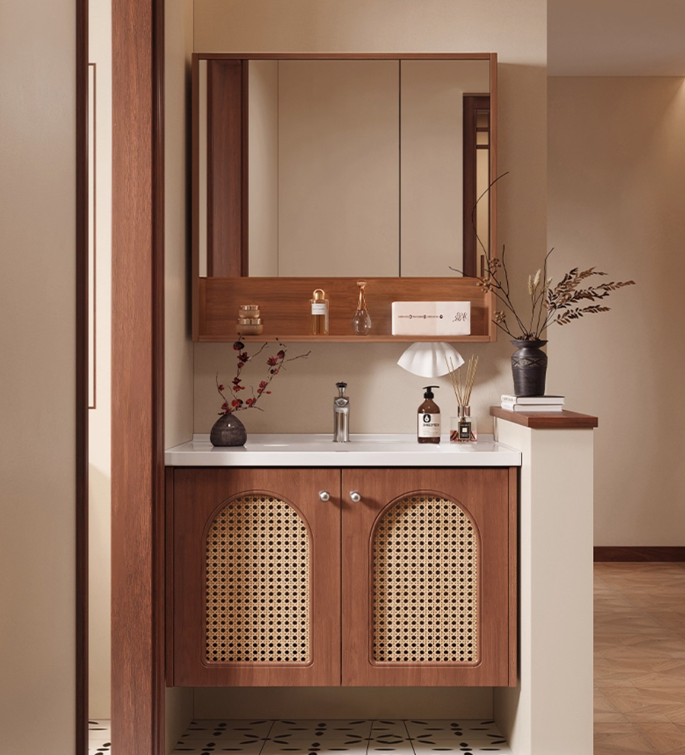  Wooden bathroom cabinet with storage mirror 