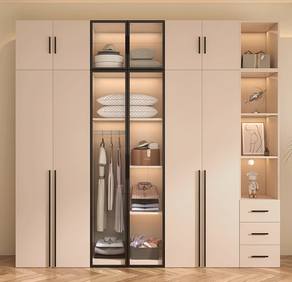  خزانة ملابس وايكو خشب مودرن بأبواب رمادية هندسية - دولاب ملابس كبير من KS-Furniture 