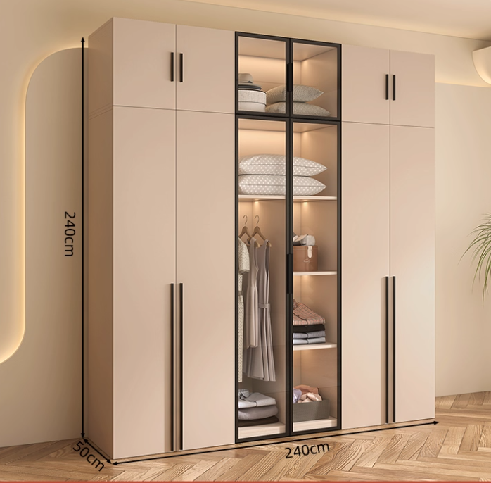  خزانة ملابس وايكو خشب مودرن بأبواب رمادية هندسية - دولاب ملابس كبير من KS-Furniture 