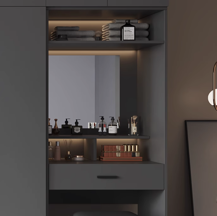  خزانة ملابس مودرن مع طاولة زينة بمرآة LED - دولاب ملابس متكامل من KS-Furniture 