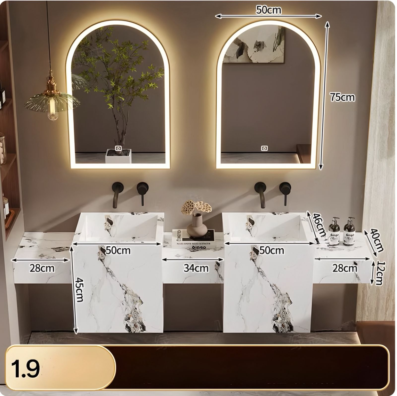  حوض غسيل فاخر مدمج مع لوح حجري 