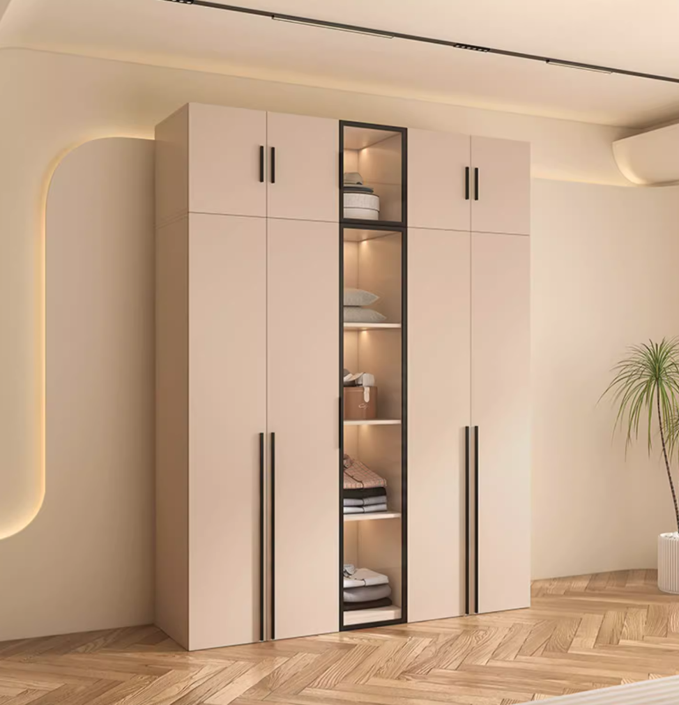 خزانة ملابس وايكو خشب مودرن بأبواب رمادية هندسية - دولاب ملابس كبير من KS-Furniture 
