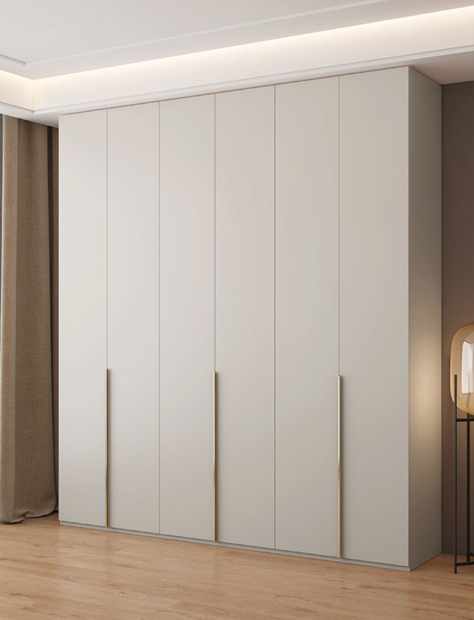  خزانة ملابس خشب مودرن فخم بأبواب بيضاء ومقابض طولية - دولاب ملابس كبير من KS-Furniture 