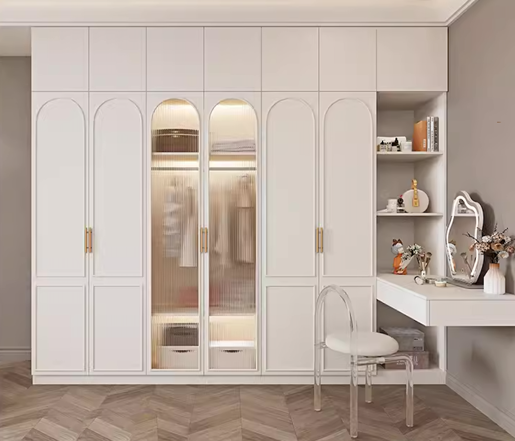  خزانة ملابس زاوية مودرن مع طاولة زينة معلقة - دولاب ملابس ذكي من KS-Furniture 