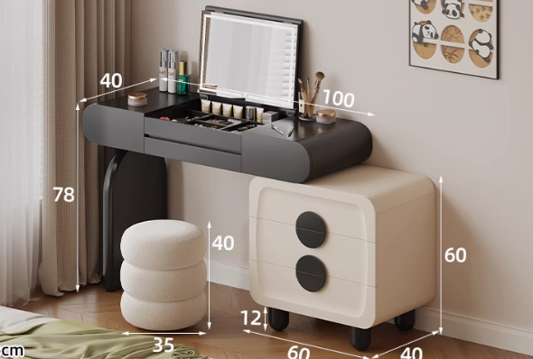  Dressing table with drawers and a hidden folding mirror 
