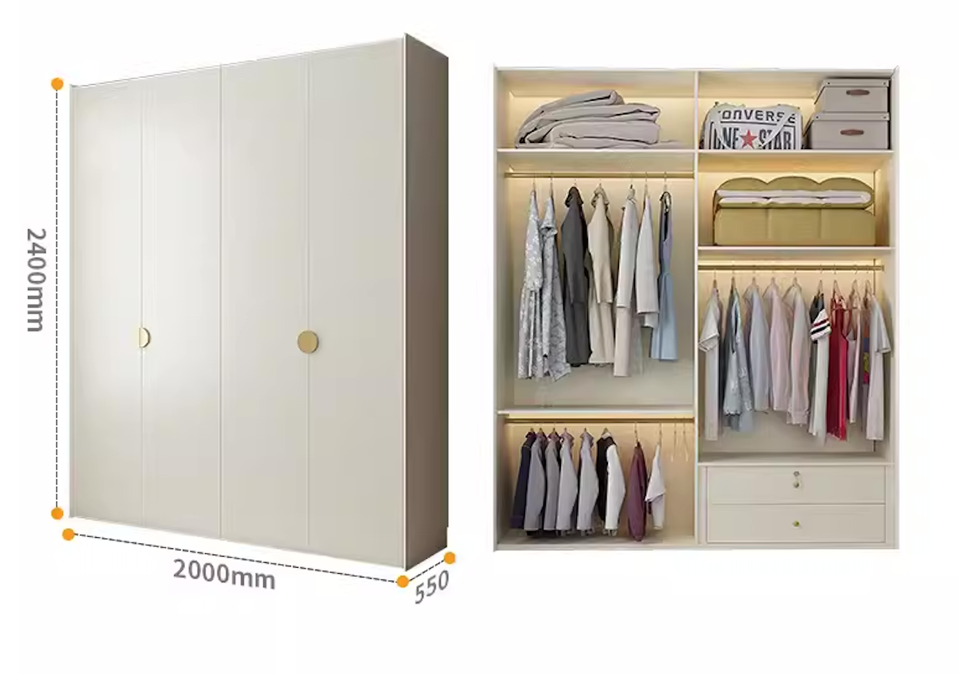  خزانة ملابس خشب مودرن بمقابض ذهبية فاخرة - دولاب ملابس كبير من KS-Furniture 