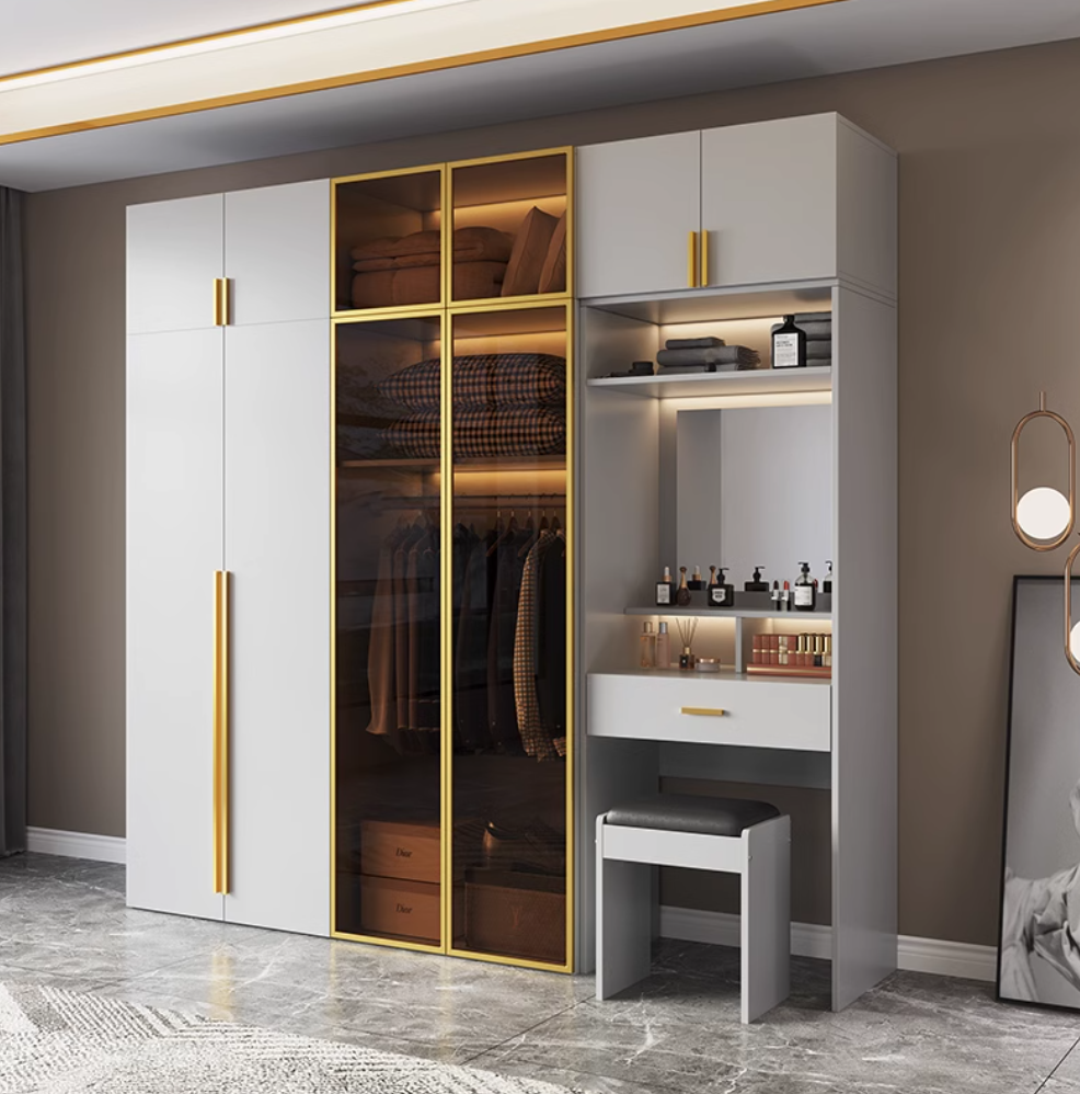  خزانة ملابس مودرن مع طاولة زينة بمرآة LED - دولاب ملابس متكامل من KS-Furniture 