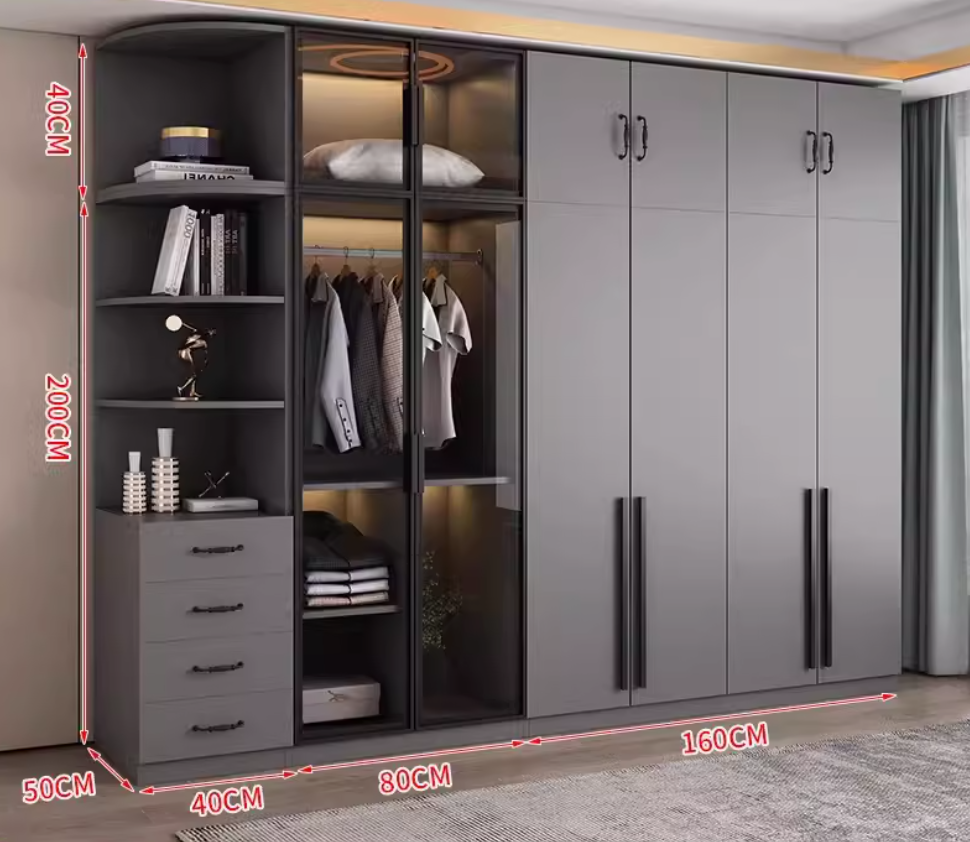  خزانة ملابس خشب وزجاج مودرن بمقابض ذهبية - دولاب ملابس فاخر من KS-Furniture 