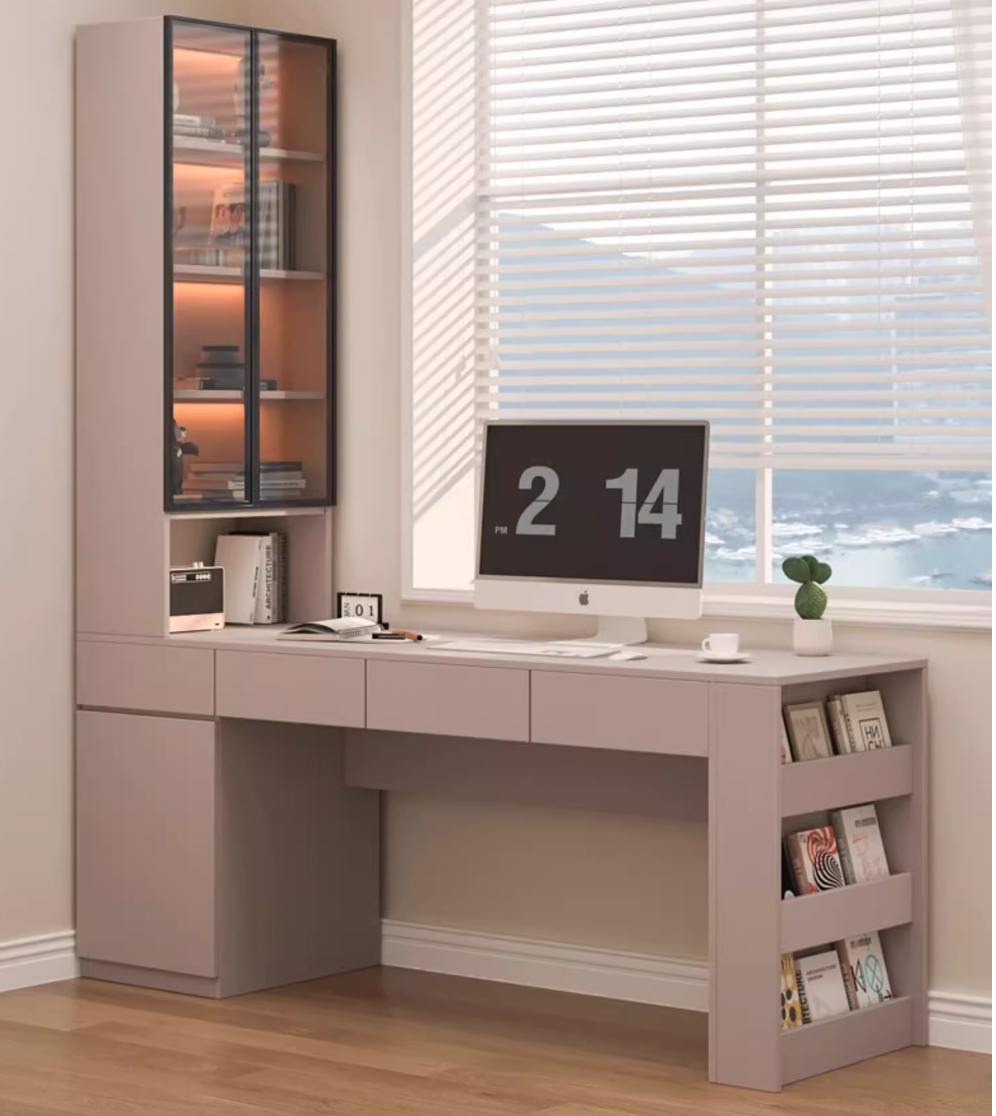  wooden desk and bookcase 