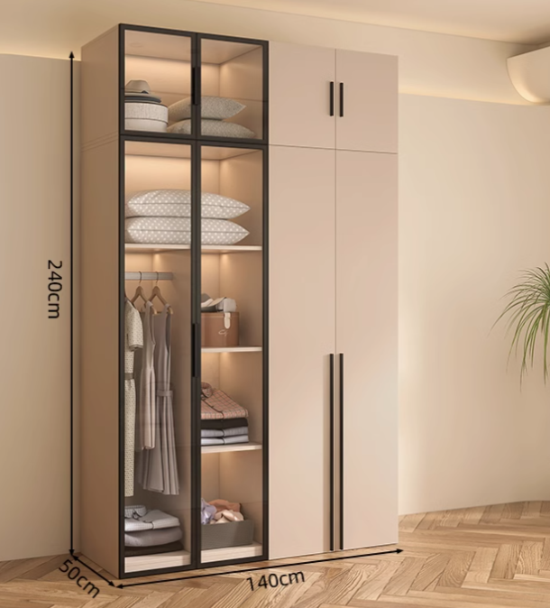  خزانة ملابس وايكو خشب مودرن بأبواب رمادية هندسية - دولاب ملابس كبير من KS-Furniture 