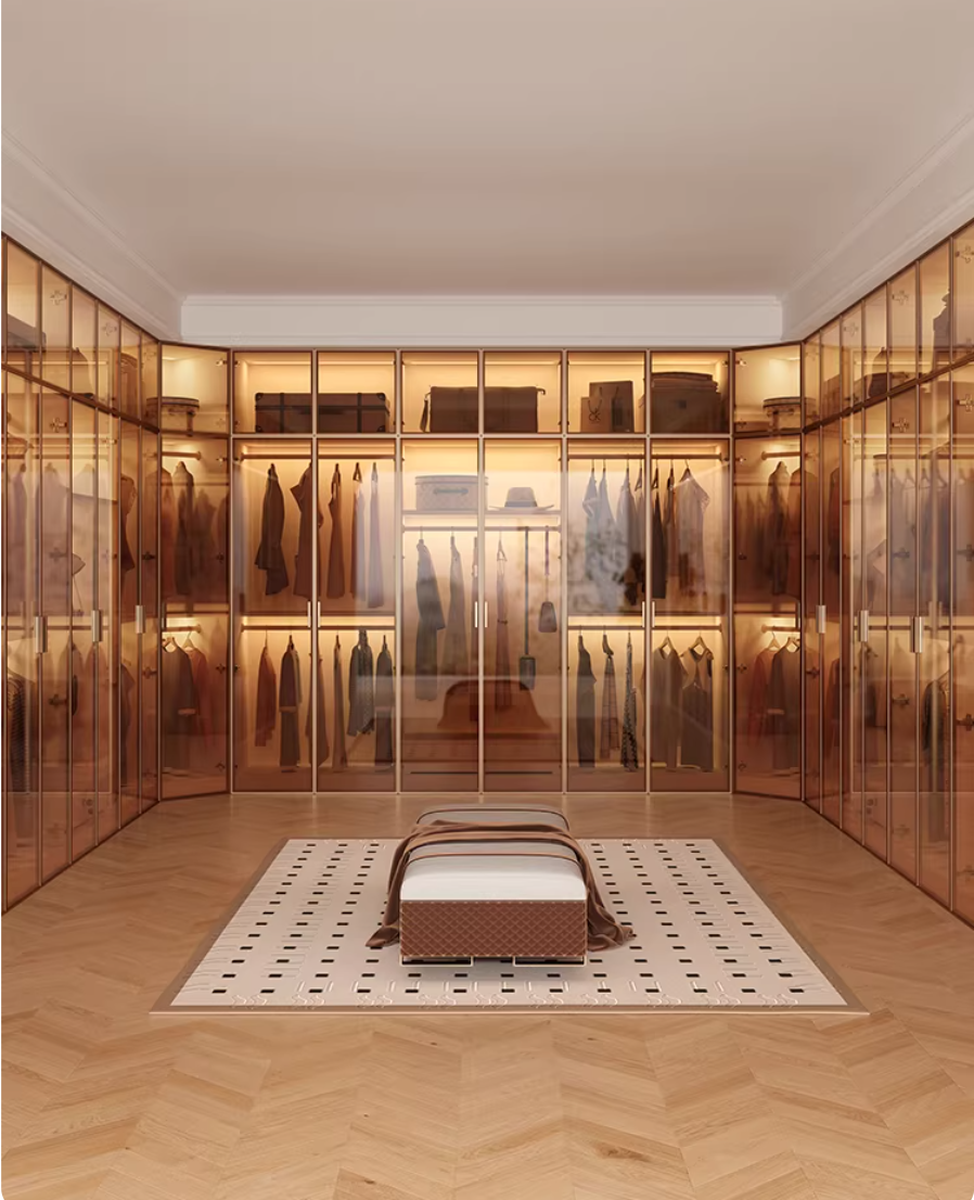  Luxurious modern wardrobe with a glass door design 