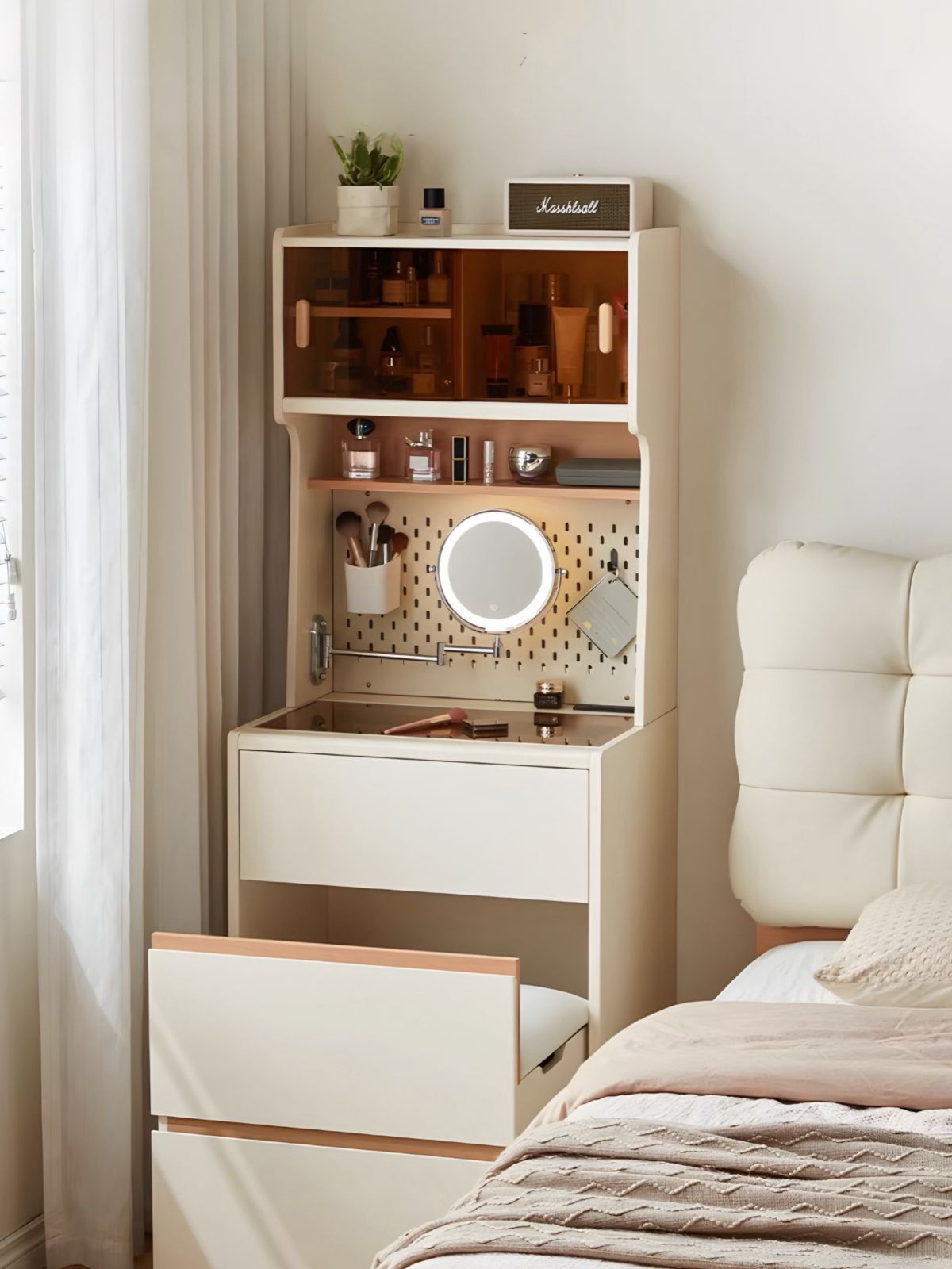  Compact dressing table with chair and illuminated mirror 
