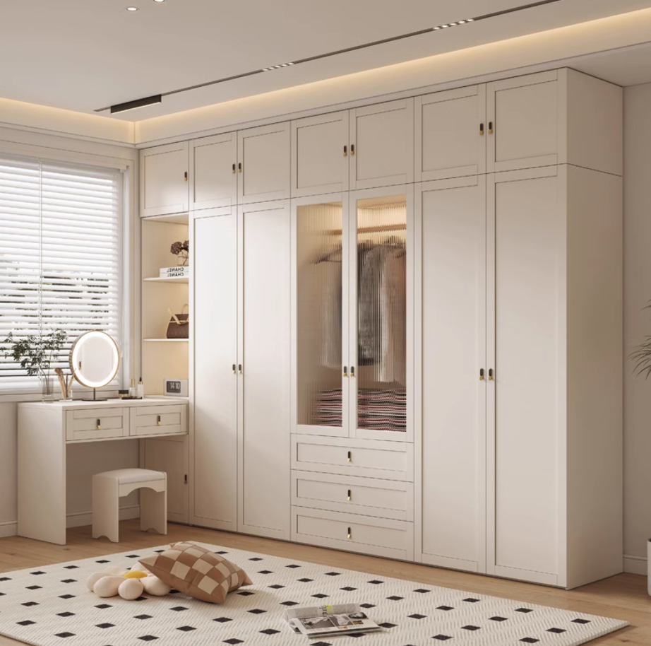  خزانة ملابس خشب كبيرة جداً مودرن بطاولة زينة ومرآة - دولاب ملابس متكامل من KS-Furniture 