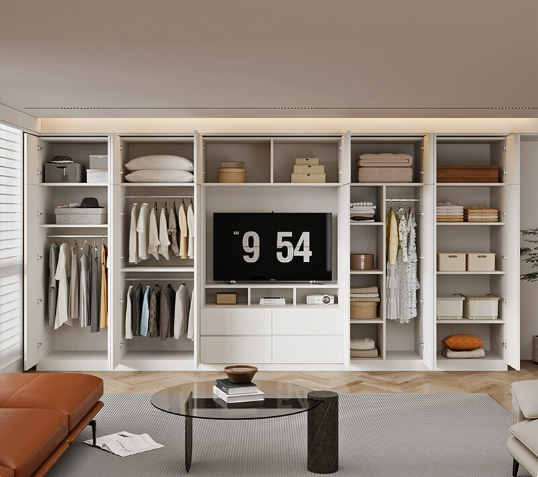  خزانة ملابس مودرن مدمجة مع طاولة تلفزيون خشبية - أثاث ذكي من KS-Furniture 