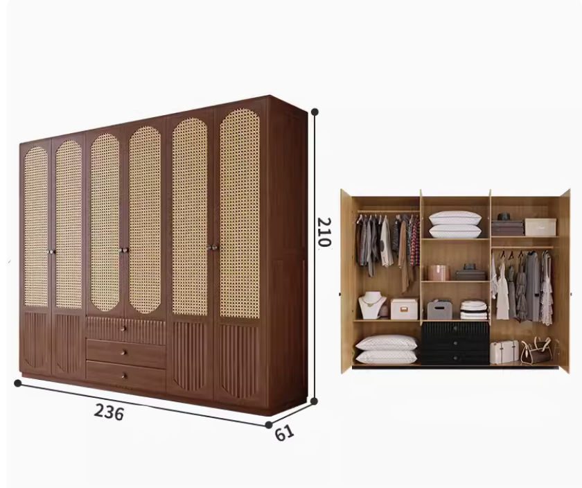  خزانة ملابس خشب وروطان طبيعي بوهيمي - دولاب ملابس ريفي من KS-Furniture 