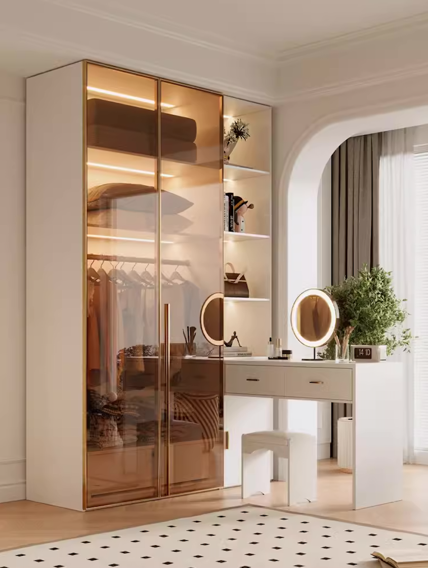  خزانة ملابس خشب مودرن مع طاولة مكتب دراسة مدمجة - دولاب ملابس عملي من KS-Furniture 