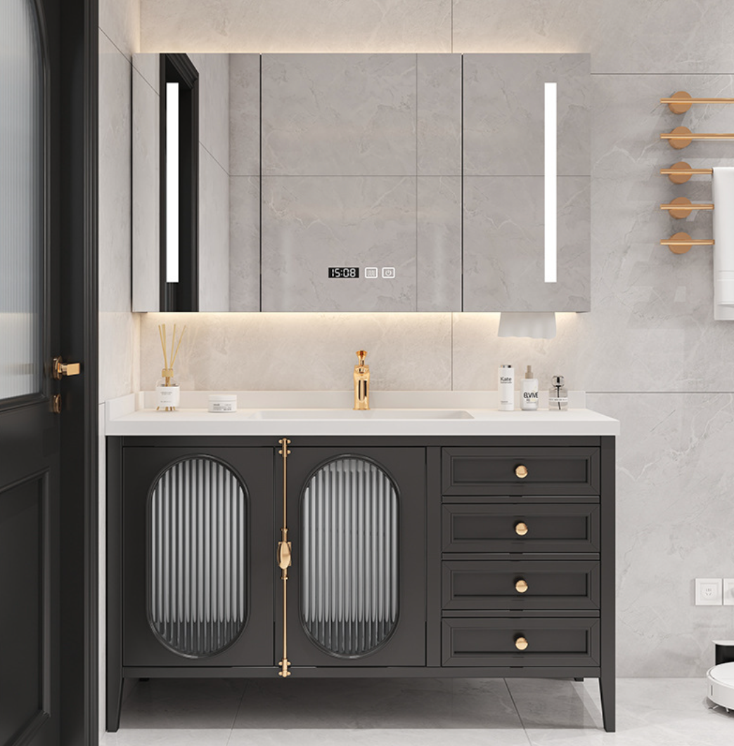  Wooden washbasin with smart mirror in cabinet 