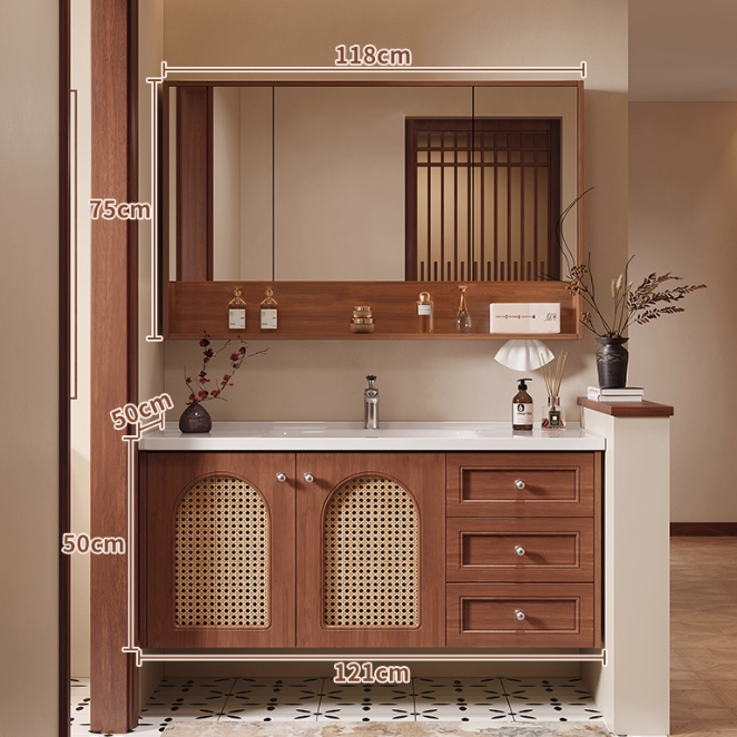  Wooden bathroom cabinet with storage mirror 